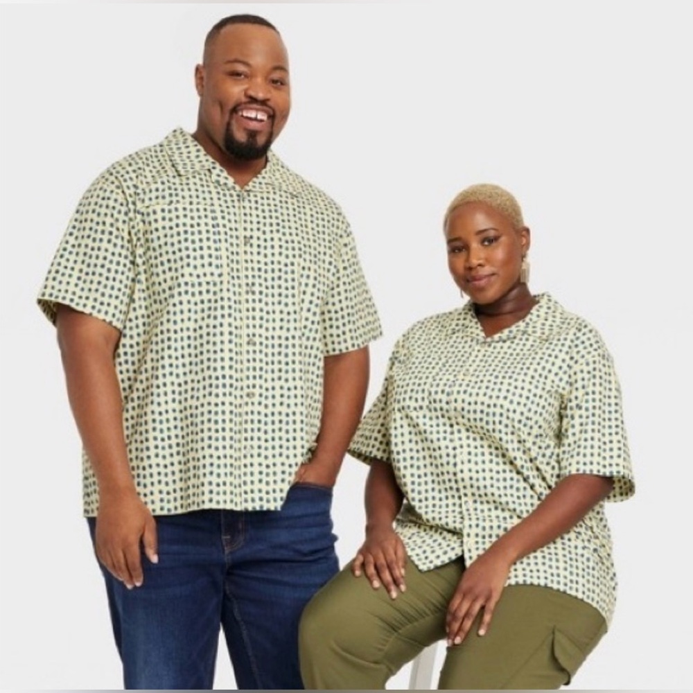 Black History Month Adult House of Aama Short Sleeve Button-Down Shirt - Green
